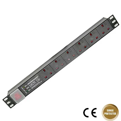 £22.95 • Buy 1U 6 Way 13A PDU 19  Inch Rack Switch Surge Protected 3 FRONT LED