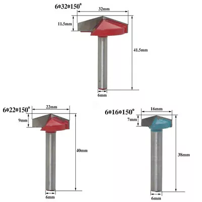 $10.91 • Buy 3Pcs 6mm Shank V Groove Router Bit - Angle: 150 Degree, Diameter: 16,22,32mm