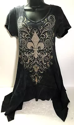 Vocal Rhinestone Tunic Top Fleur De Lis Graphic Rhinestone Boho Size Small S • $24