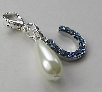 £4.99 • Buy Wedding Gift For The Bride Something Blue Lucky Crystal Horseshoe & Pearl Charm