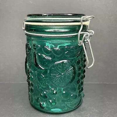 Vintage 1950s Blue Embossed Glass 16 Oz 1 Pint Mason Jar Snap Tight Lid A01 • $12.99