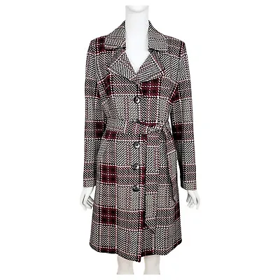 CAbi #3370 Sovereign Trench Coat Size M Plaid Belted Cotton Ponte Knit Stretch • $59.99
