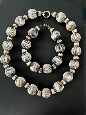 Vintage Navajo Style Pumpkin Bead Necklace & Braclet Set Sterling Silver 91g • £159.25