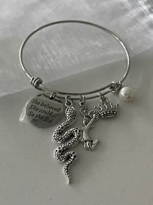 Cheer  Crown Serpent Inspirational Charm Bangle Bracelet Adjustable Gift Bag • $10.26