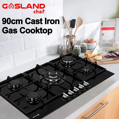 GASLAND Chef 90CM Gas Cooktop Glass Stove Cast Iron Trivet Work 5 Burner Knob  • $459.99