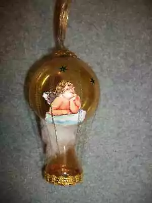 Vintage Germany Wire Wrapped Hot Air Balloon Yellow Glass Christmas Ornament! • $5