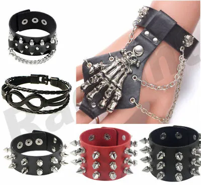 Womens Mens Bracelet Punk Rivet Cuff Leather Gothic Wristband Bangle Jewelery UK • $4.79