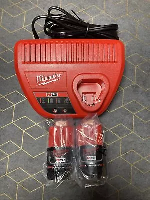 Milwaukee M12 2 Pack CP2.0 12V X2 2.0Ah Battery OEM (48-11-2420) & Charger Kit • $63