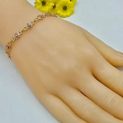 Pulsera Para Mal De Ojo Oro Chapado 18k Brazalete Mujer Encanto Regalo Cadena 7  • $32.99