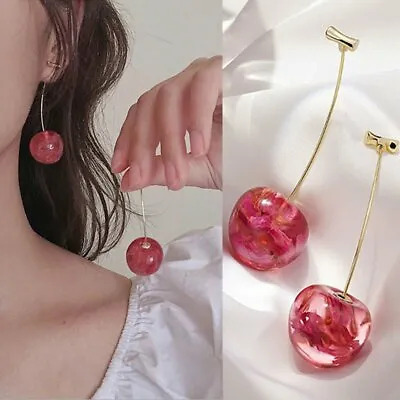 Sweet Cherry Pink Simulation Fruit Earrings Drop Stud Dangle Women Fashion Cute • $4.61