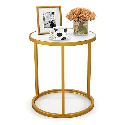 Marble Top Round Side Table Modern Sofa End Table Home Accent  Bedside Table • £29.95