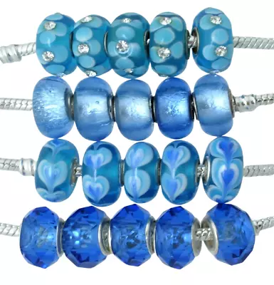 Murano Glass Beads Blue Silver Fit European Charm Bracelet LOT 5 Piece Set New • $9.99