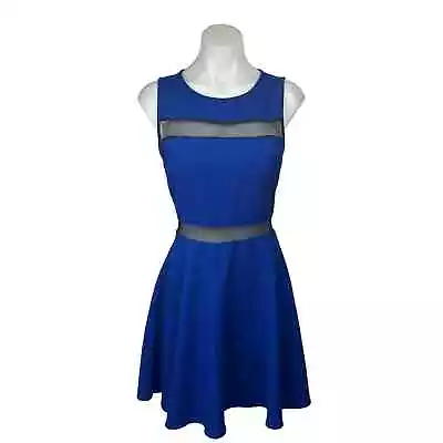 Lush Blue Sleeveless Mesh Cut Out A-Line Fit & Flare Cocktail Mini Dress Size M • $14.99
