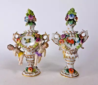 Pair Of Vienna Porcelain Miniature Urns In Dresden Style • $26.52