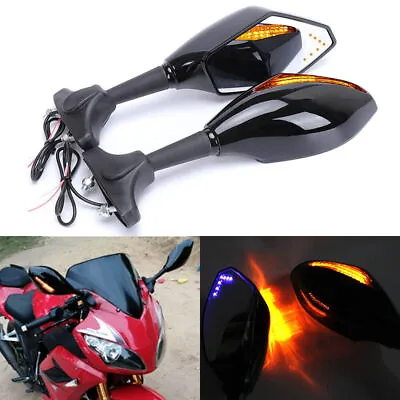 2pcs Motorcycle LED Turn Signals Rear View Mirrors For Honda Kawasaki Suzuki • $22.49