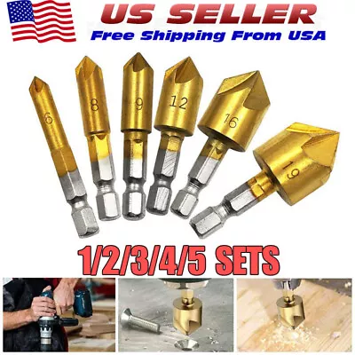 6Pc Chamfer Countersink Deburring Drill Bit Set Crosshole Cutting Metal Tool Kit • $8.82