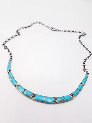 925 Sterling Silver MT Signed Turquoise Panel Link Necklace • $9.99