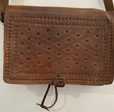 Vintage Brown  Moroccan Real Leather Boho Bag Satchel Crossbody • $21