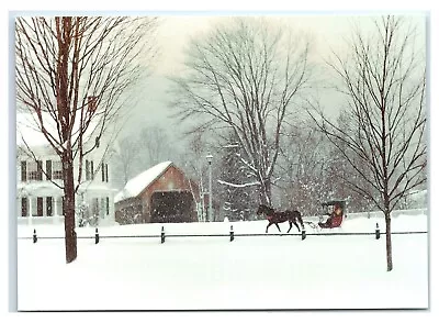 Postcard New England Winter Scene Horse Sleigh Covered Bridge ME VT NH NES1 K3 • $1.99