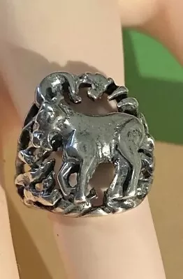 14g+ Heavier Artisan Sterling Silver Sculpted RAM Buck Chunky Mens 925 Ring 7.25 • $9.99