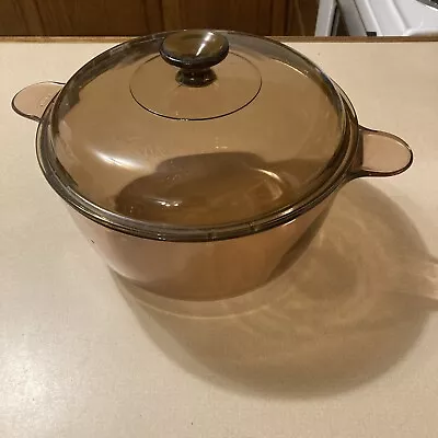 CORNING WARE VISION Pyrex AMBER Cookware 4.5 L / 5 QT DUTCH OVEN POT W LID USA • $49.99