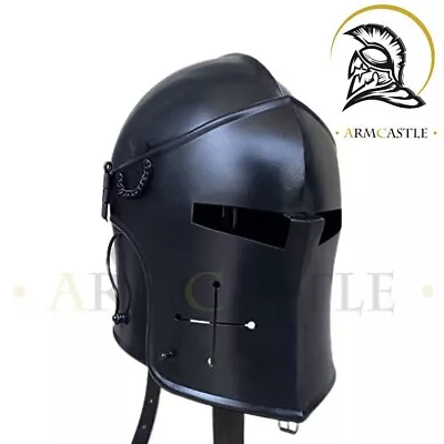 Medieval Barbute Warrior Helmet Black Finish | Visored Barbute Viking Armor Gift • $79.99