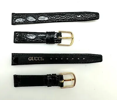 12mm Vintage GUCCI SHORT Black Crocodile Leather Swiss Watch Band Strap 12/10 • $39