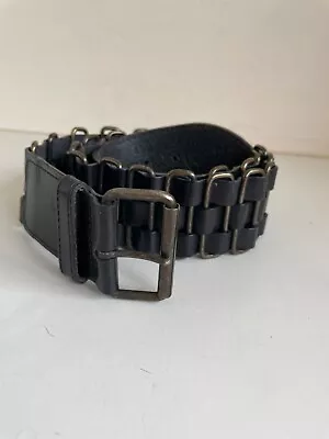 All Saints Black Leather Metal Entwined Buckle Fasten Belt One Size • £40