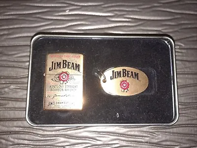 Zippo Jim Beam Label Brass Lighter In Metal Case No Lid 1997 And Keychain • £145.97