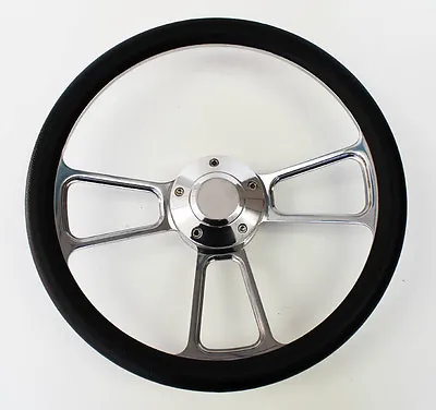 New! Nova Chevelle Steering Wheel Black Grip 14  Shallow Dish Billet Polished • $181.57