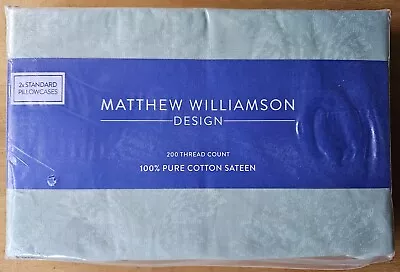 MATTHEW WILLIAMSON DESIGN Standard Pillowcase Pair FLORAL BLOOM MINT GREEN • £19.50