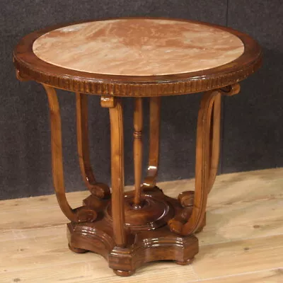 Living Room Round Side Table With Marble Top In Walnut Wood Antique Style 900 • $4200