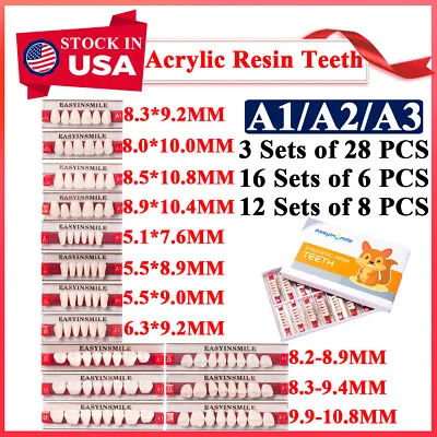 Dental Acrylic Resin Denture False Teeth Upper Lower Full Set Shade A1/A2/A3 DIY • $16.83