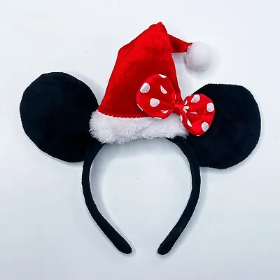 Disney Mini Mouse Ears Christmas Headband With Santa Hat Polka Dot Bow Red • $10