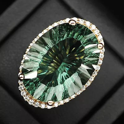Striking Blue Green Tourmaline Concave 35.60Ct 925 Sterling Silver Handmade Ring • $54.99