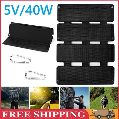 5V 40W Foldable Solar Panel Ultra-thin Waterproof Emergency Power Bank (Black) • £25.92