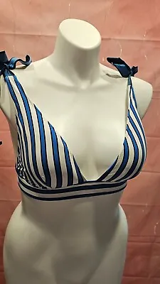 J. Crew Women's Blue Polyamide Cabana Striped Tie Shoulder Bikini Top Size M • $12.99