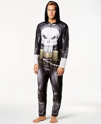 $160 Briefly Stated Men'S Pjs Black Punisher One Piece Jumpsuit Sleepwear Size L • $7.98