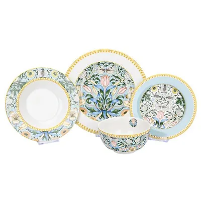 $94.95 • Buy 24pc Bone China Dinner Service Set Porcelain Dinnerware MORRIS GARDEN Turquoise