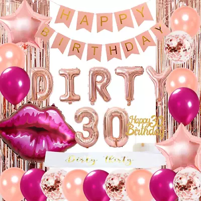 30th Birthday Decorations For Women Rose Gold 30 Balloons Sash Cake Topper NEW • £25.52