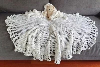 ***Large Hand Crochet Baby Christening Shawl Blanket*** • £16.99