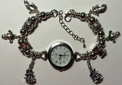 Handmade Silver CINDERELLA Watch Bracelet With 10 Silver And Enamel Charms • £14.99