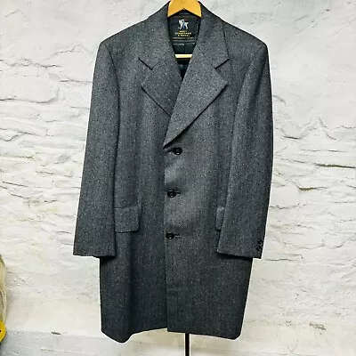 Vtg Hart Schaffner Marx Heavy Wool Gray Herringbone Tweed Overcoat Jacket USA • $89.95
