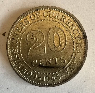 1945 Malaya 20 Cents - George VI Silver Coin • $6.40