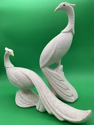 $49 • Buy VTG-Peacocks(2) Ceramic Cream White Glaze 11 X11 -Made In USA-Highly Decorative