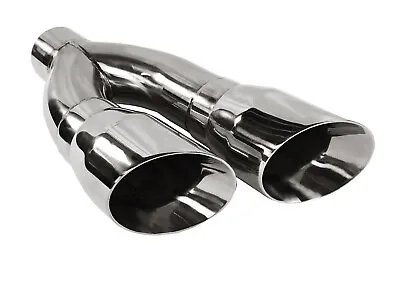 3  Universal Exhaust Tip Dual 4  Outlet 16.00  Long Dual Wall Polish Stainless • $76.62