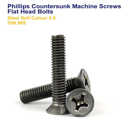 M3 X 8mm PHILLIPS COUNTERSUNK MACHINE SCREWS FLAT HEAD BOLTS STEEL 4.8 DIN 965 • £2.79