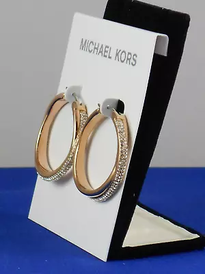 Michael Kors Rose Gold BRILLIANCE STATEMENT Pave' Twisted Hoop Earrings $125 • $74.99