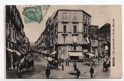 1910 Messina Italy Antique Postcard Via Garibaldi E Porta Marina • $2.49