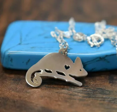 Chameleon Necklace - Sterling Silver Jewelry - Gold - Rose Gold - Animal Engrave • $36.20